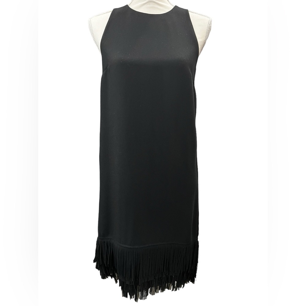 Banana Republic Fringe Hem Shift Dress Black Sleeveless Cocktail Party Size 2 - Picture 2 of 8